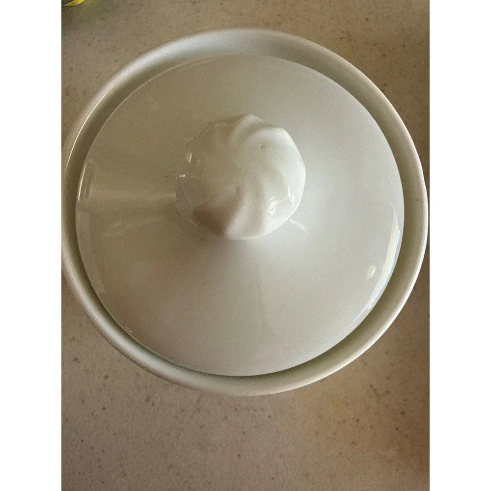 Corning Corelle Pure White Swirl Sugar‎ Bowl with Lid Vitrelle Glass 81-TY F6